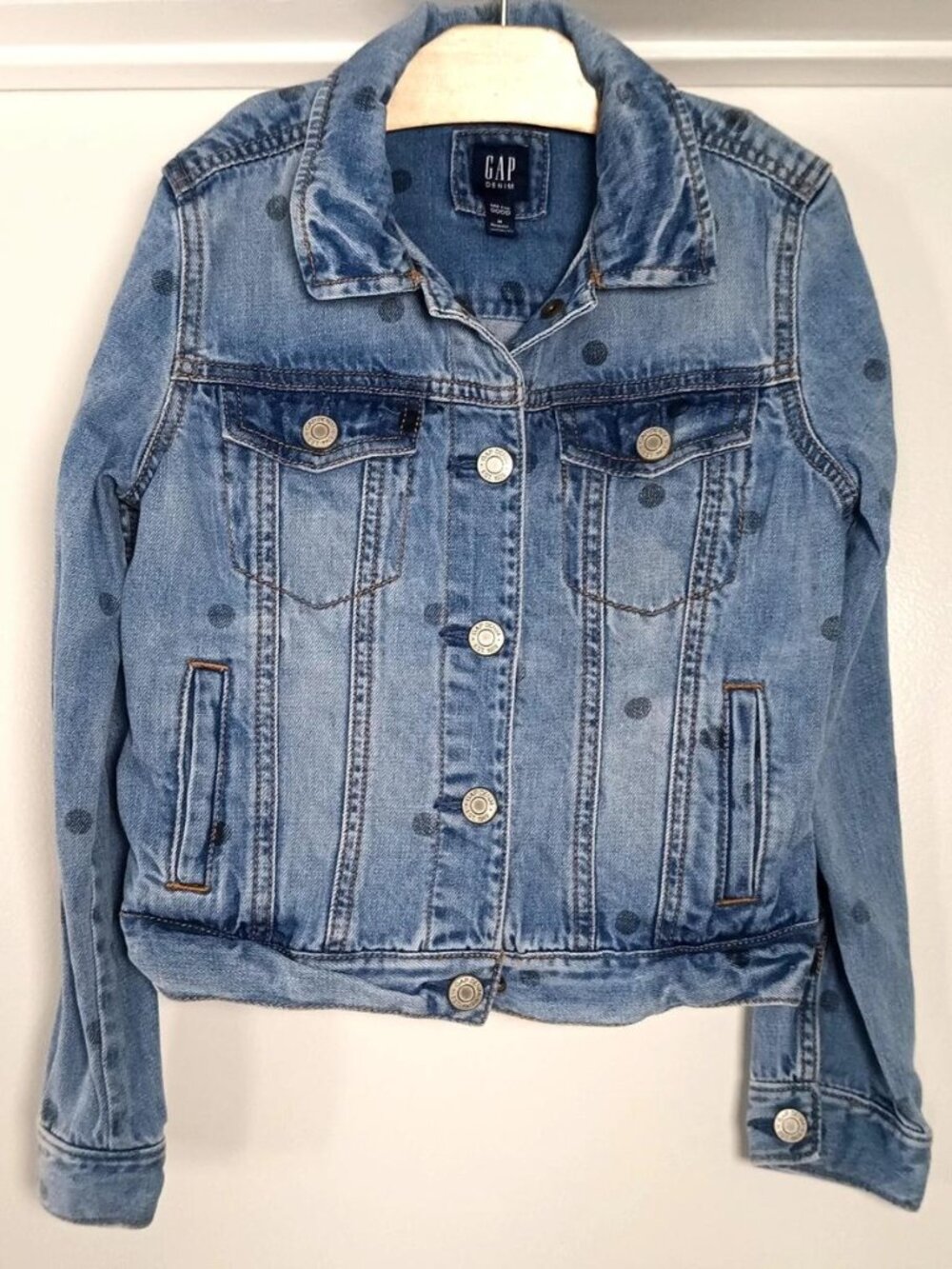 Gap Kids Girls Polka Dot Denim Jacket Blue Jean Size Medium